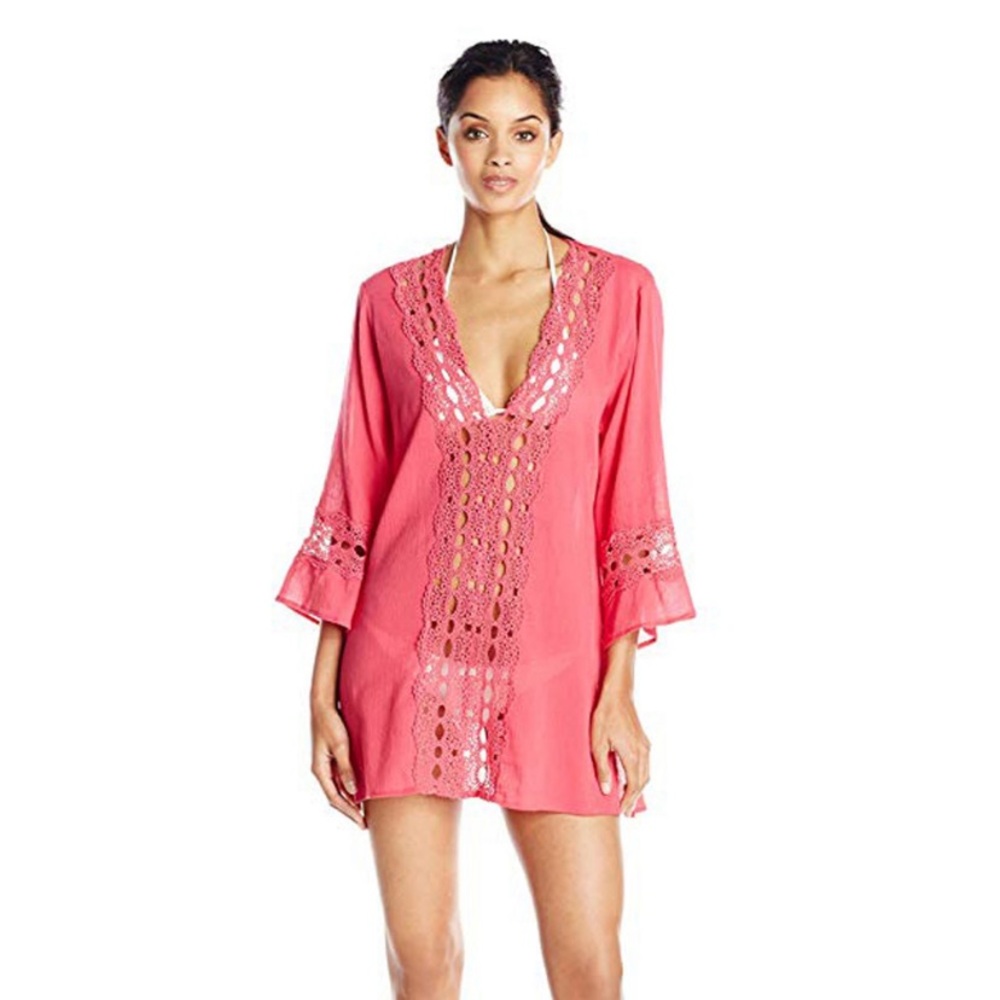 La Blanca pink swim suit cover up size large 100% cotton